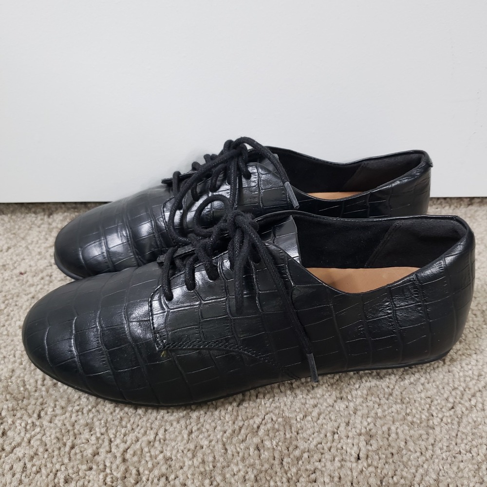 Fitflop Womens Shoes Black‎ Adeola Crocodile Lace Tie Up Derby Oxfords Size 6